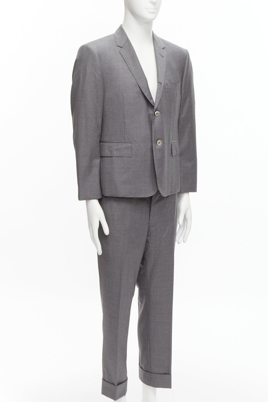 THOM BROWNE 100% wool grey single breast 2-button blazer pants suit SZ. 3 L