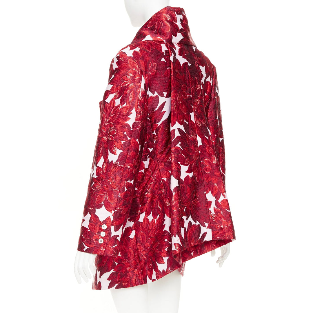 COMME DES GARCONS 2020 inside out red floral brocade trapeze wide lapels coat XS