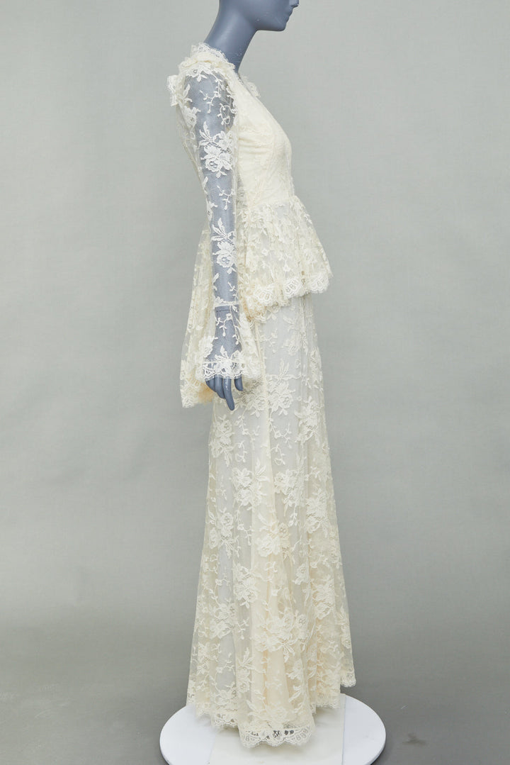 rare ALEXANDER MCQUEEN 2019 Bridal ivory floral lace peplum maxi gown IT40 S