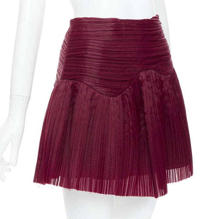 AJE Laurier Wave burgundy plisse organza high waist mini skirt UK6 XS