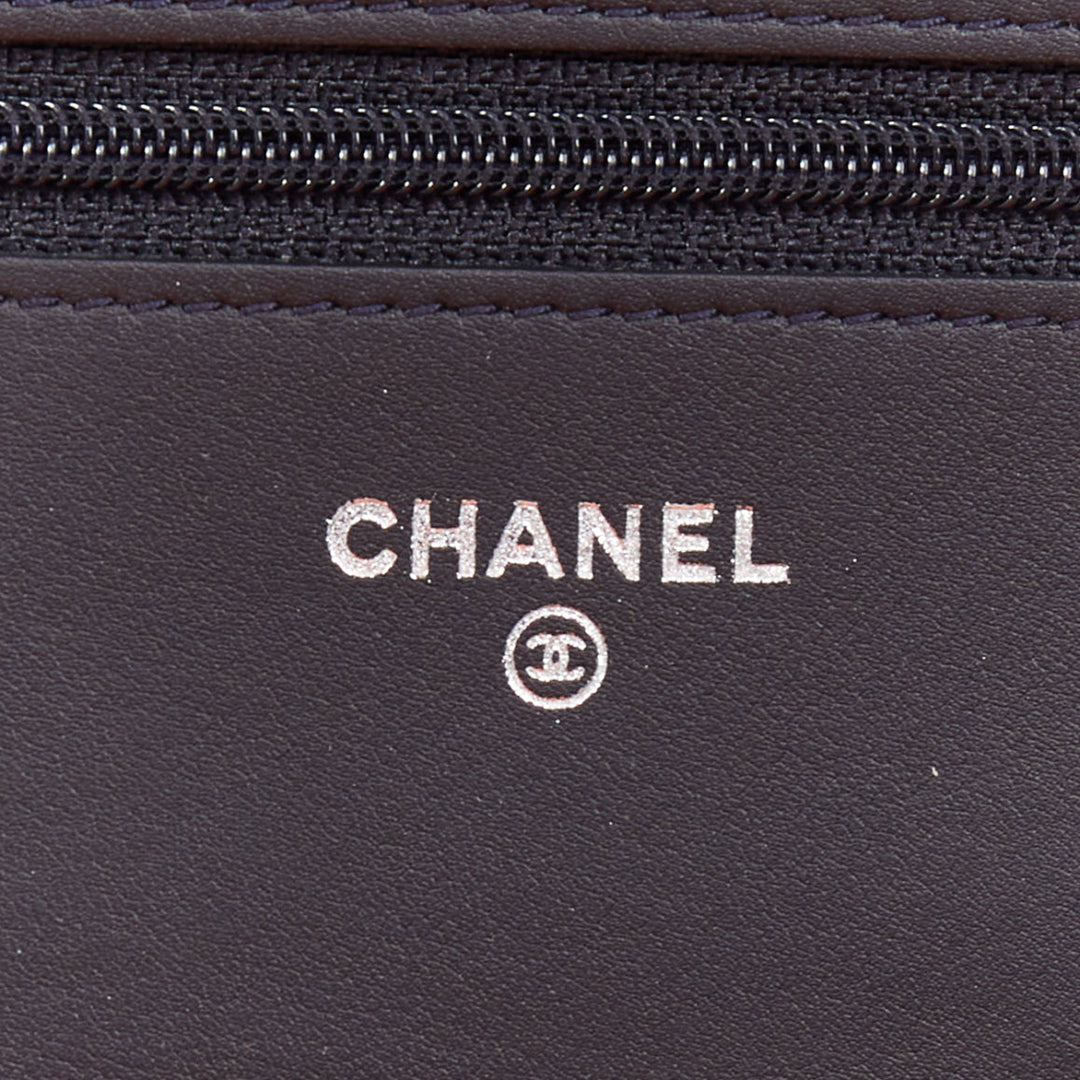 CHANEL Timeless Classic Flap Wallet on Chain navy scaled leather crossbody bag