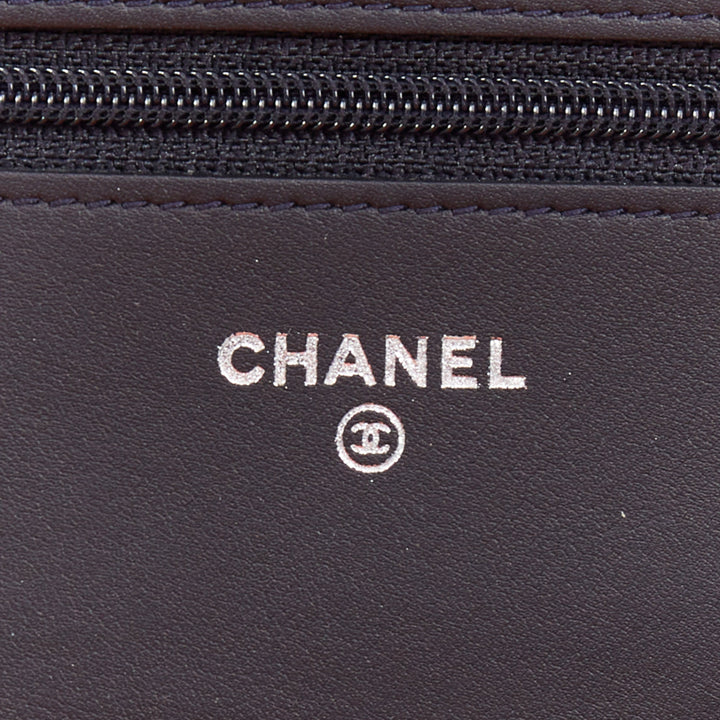 CHANEL Timeless Classic Flap Wallet on Chain navy scaled leather crossbody bag