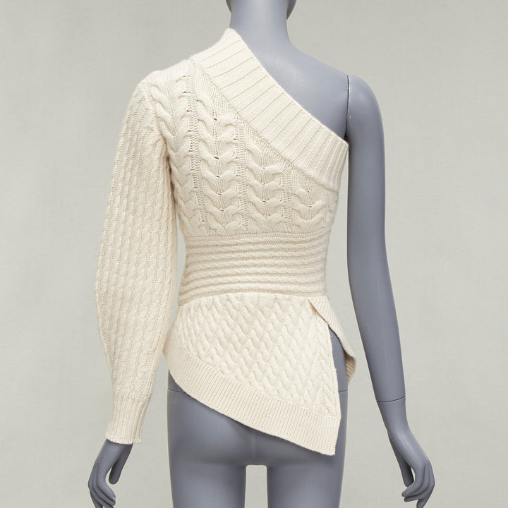 BURBERRY 100% cashmere cream one shoulder mixed cable knit pullover sweater XS