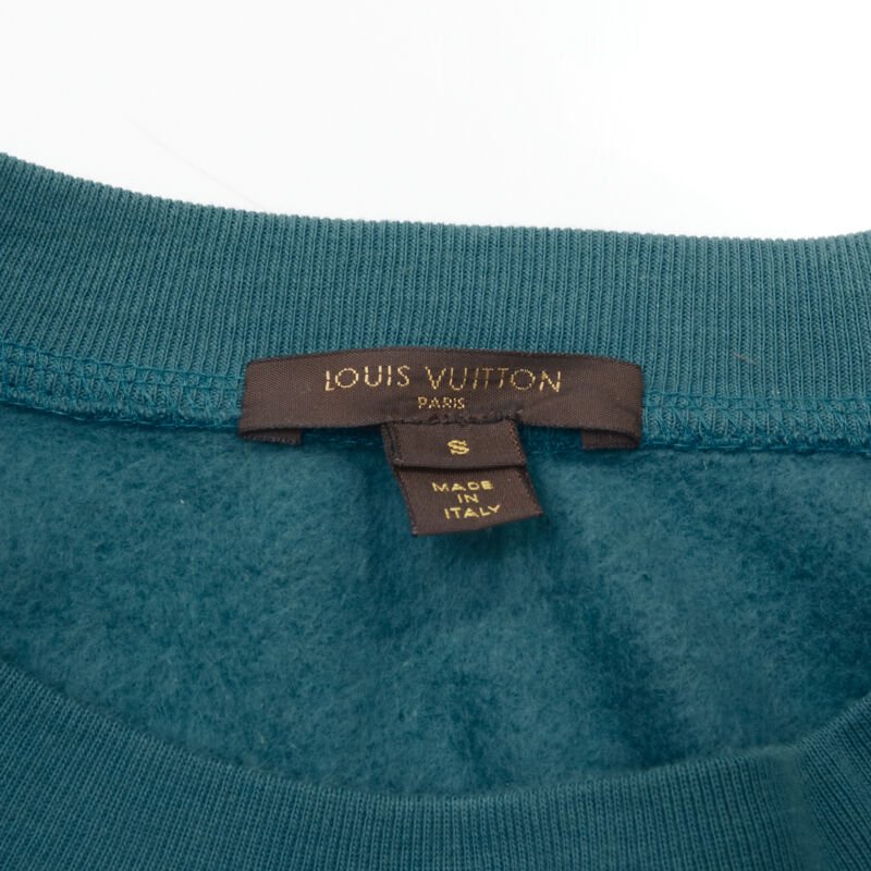 LOUIS VUITTON teal blue bow lock charm patch pocket cotton fleece sweater S