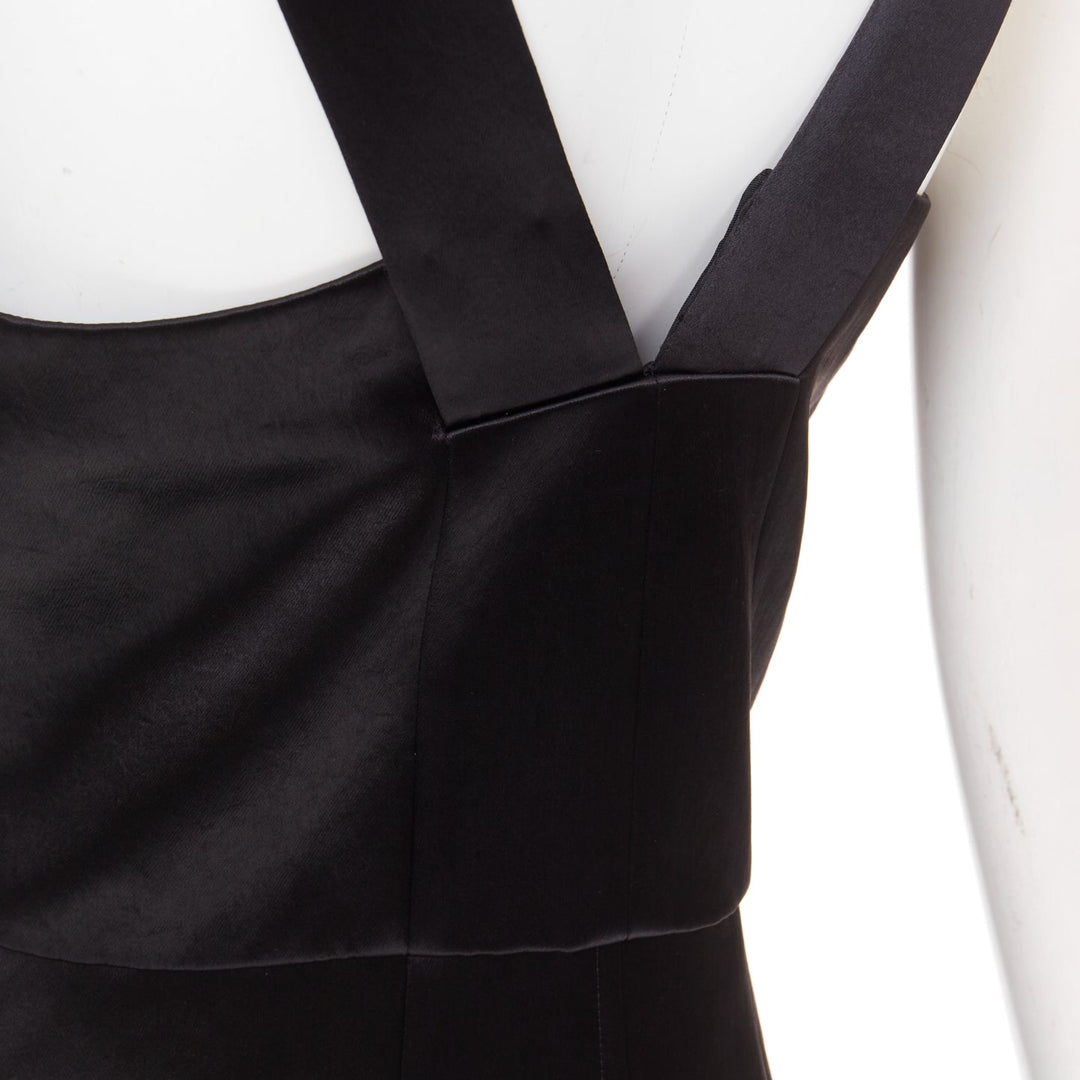 JIL SANDER black shiny satin bow detail V-neck sleeveless midi dress FR38 M