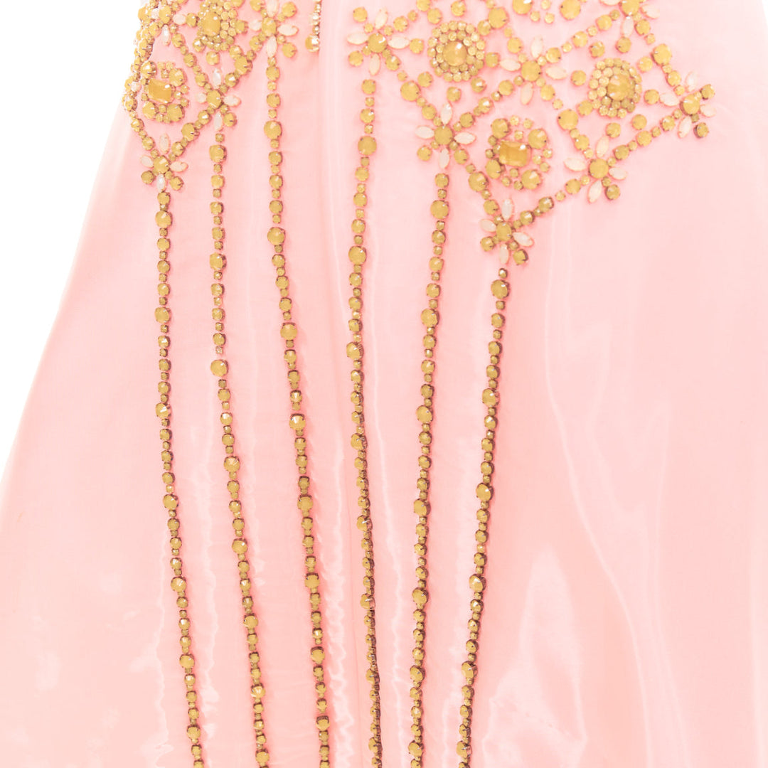 ROKSANDA ILINCIC 2013 pink silk shantung yellow crystal embellished dress UK10 M
