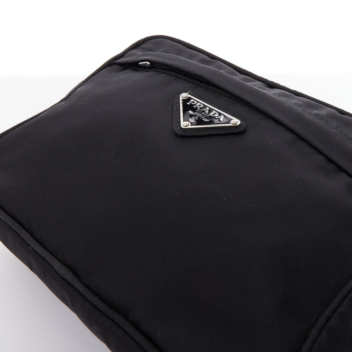 PRADA black tessuto nylon silver triangle plate crossbody waist bum bag
