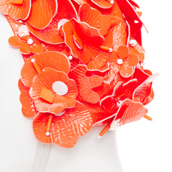 MIU MIU 2017 Runway orange patent leather petals beaded retro swim cap hat S