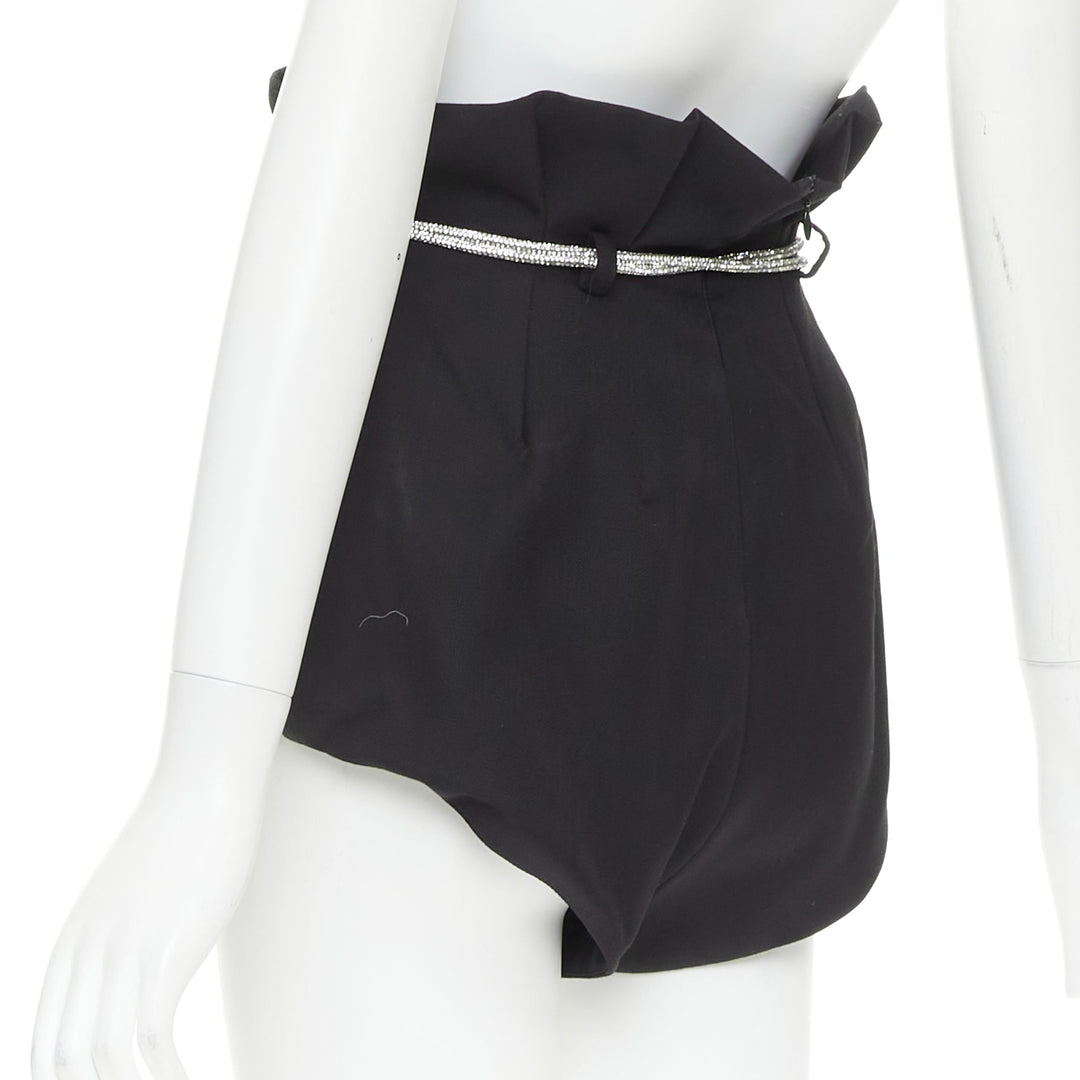 ALEXANDRE VAUTHIER SS2021 Runway black crepe silver crystal rope belt shorts