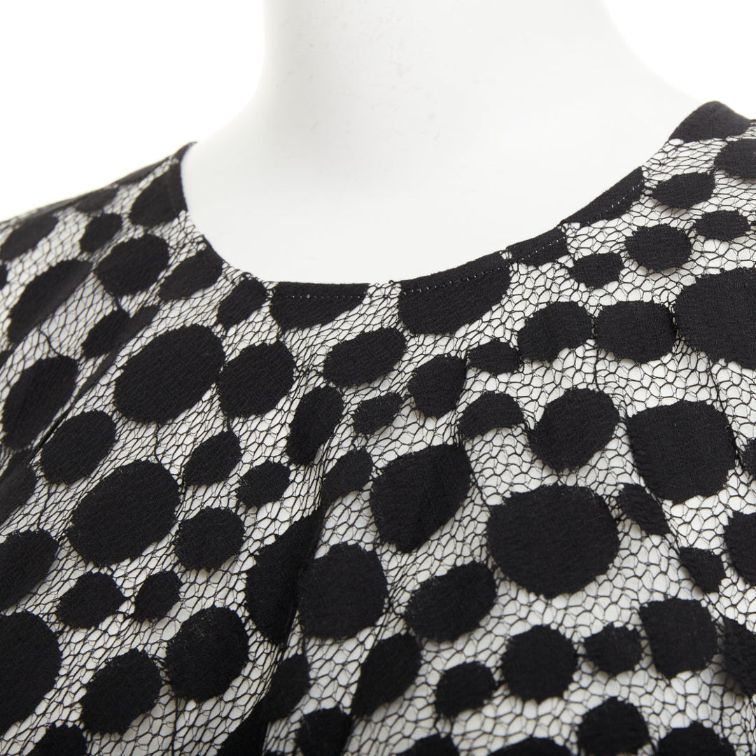 GIAMBATTISTA VALLI black white polkadot lace sleeveless high low blouse IT40 S
