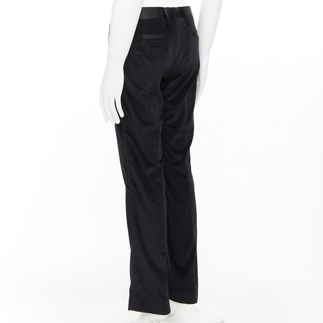 DOLCE GABBANA black cotton blend velvet satin trim tuxedo pants IT44 XS