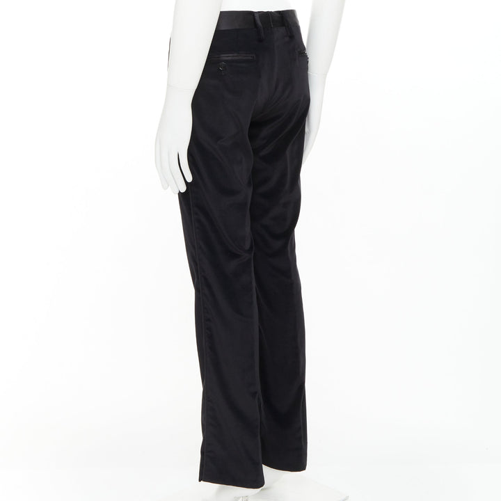 DOLCE GABBANA black cotton blend velvet satin trim tuxedo pants IT44 XS