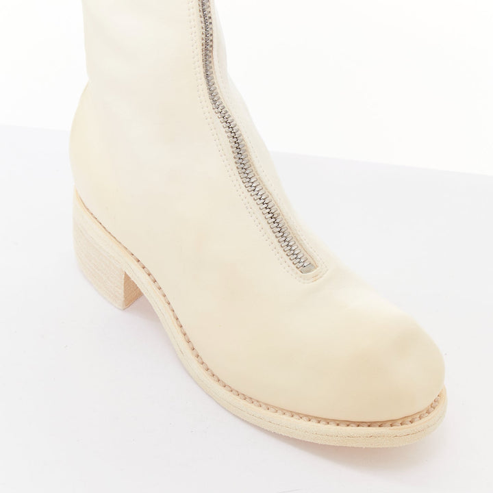 GUIDI PL2 Soft Horse cream full grain leather silver zip boots EU36