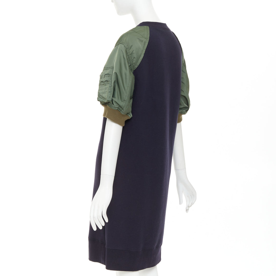 SACAI 2022 navy green sponge sweat MA-1 bomber sleeve sweater dress JP3 L