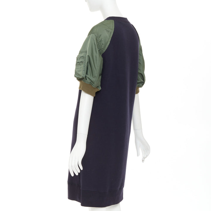 SACAI 2022 navy green sponge sweat MA-1 bomber sleeve sweater dress JP3 L