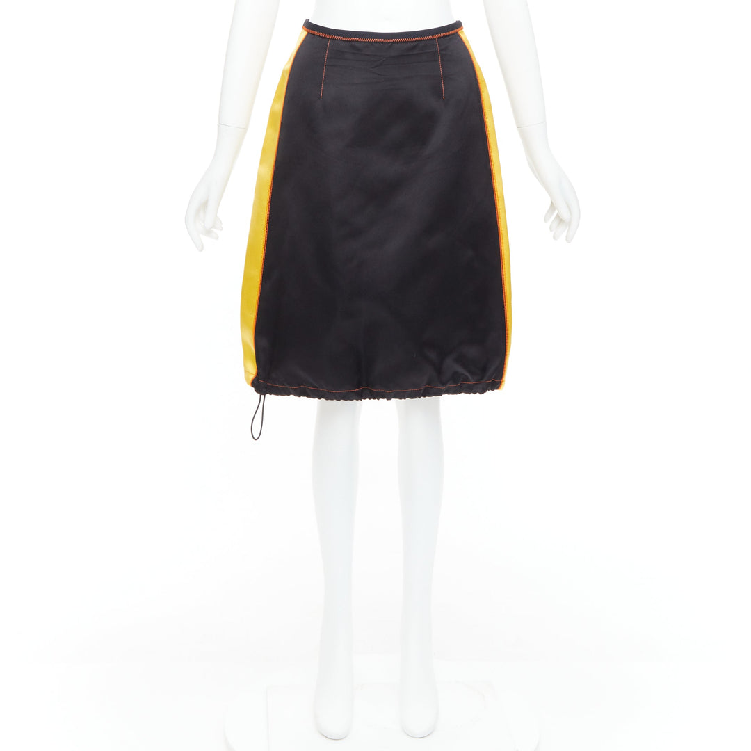 PRADA 2016 100% silk  black yellow colorblocked drawstring hem skirt IT38 XS