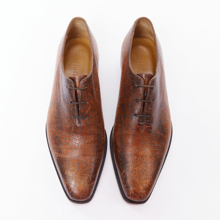 BERLUTI brown textured leather lace up handmade brogue shoes UK7 EU41