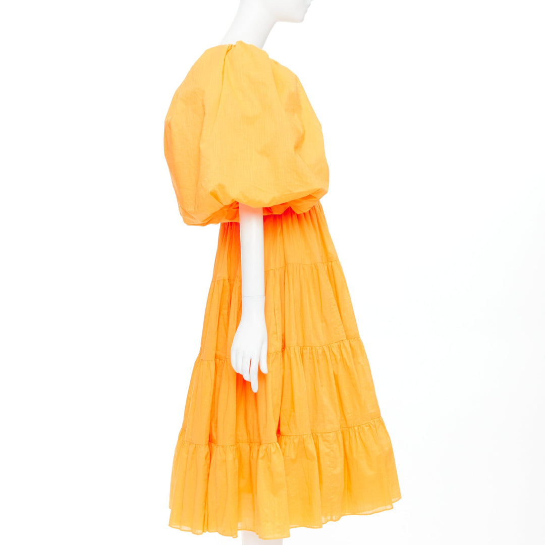 AJE Cherished marigold orange puff sleeve ruched midi dress UK14 XL