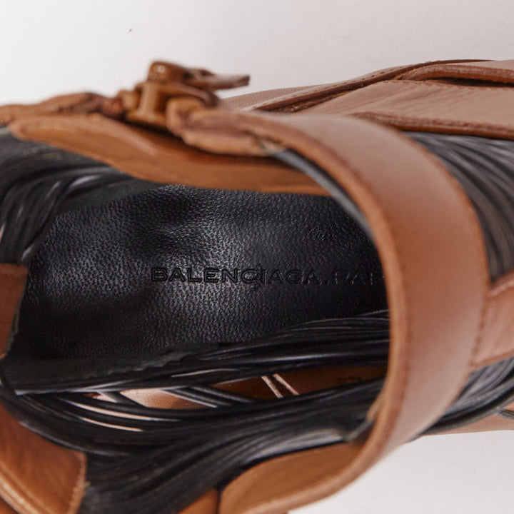 rare BALENCIAGA Nicolas Ghesquiere brown black wired buckle ankle bootie EU37