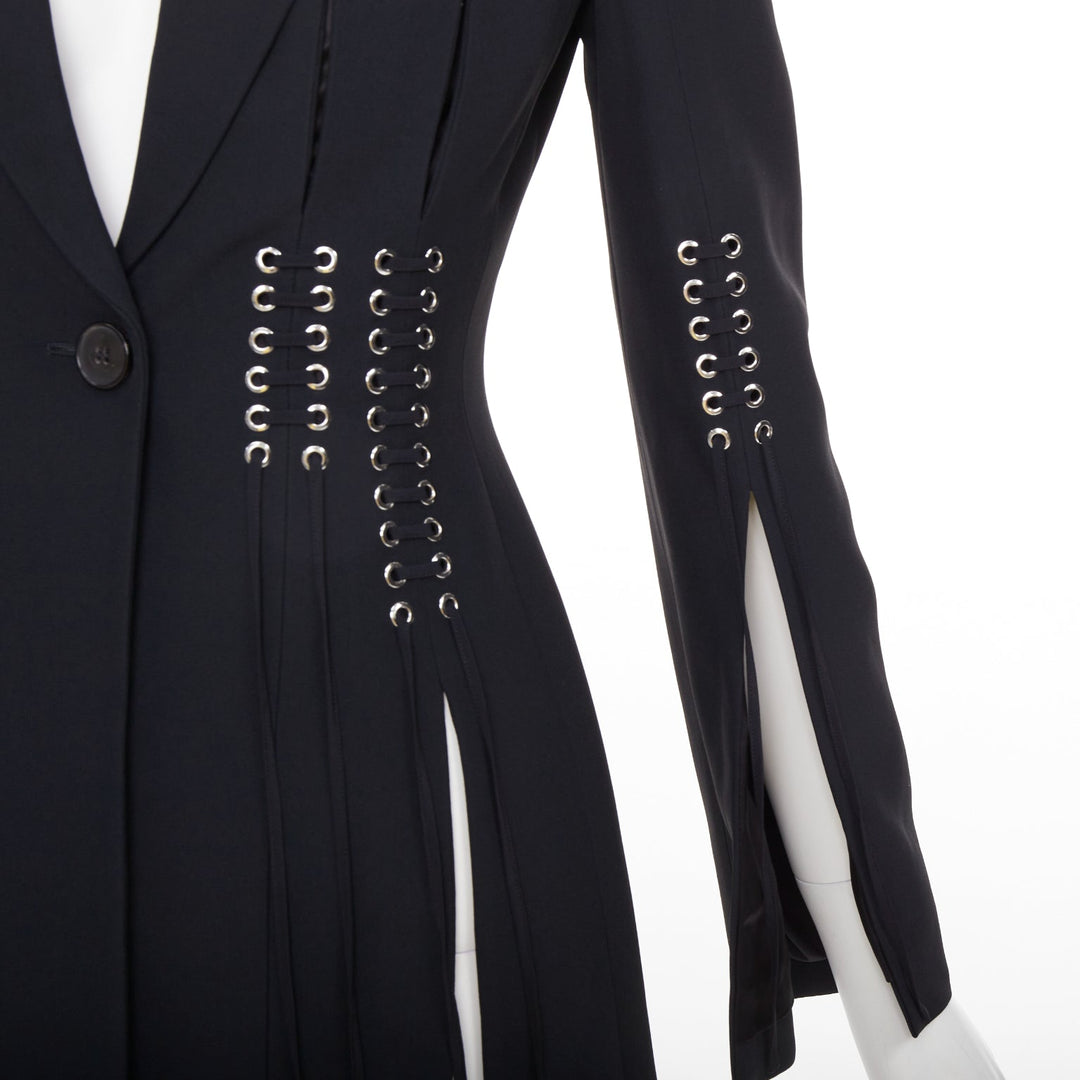 ALEXANDER MCQUEEN 2018 black eyelet lacing detail fitted blazer IT38 XS