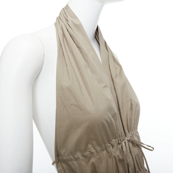 vintage JEAN PAUL GAULTIER khaki cotton halter backless gathered tie top IT38 XS