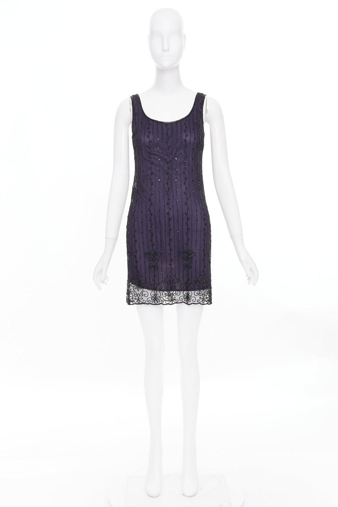 LAUNDRY BY SHELLI SEGAL Vintage purple embroidered beaded shell dress P