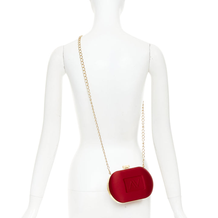 ALEXANDRE VAUTHIER red silk satin logo embossed gold chain oval clutch Lady Gaga