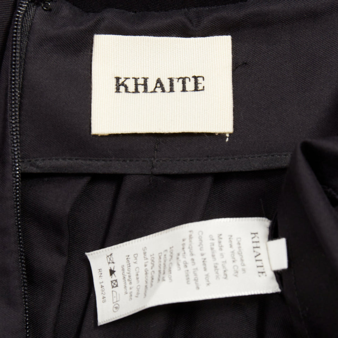 KHAITE black 100% cotton invisible waistband pleated full tea length skirt US2 S