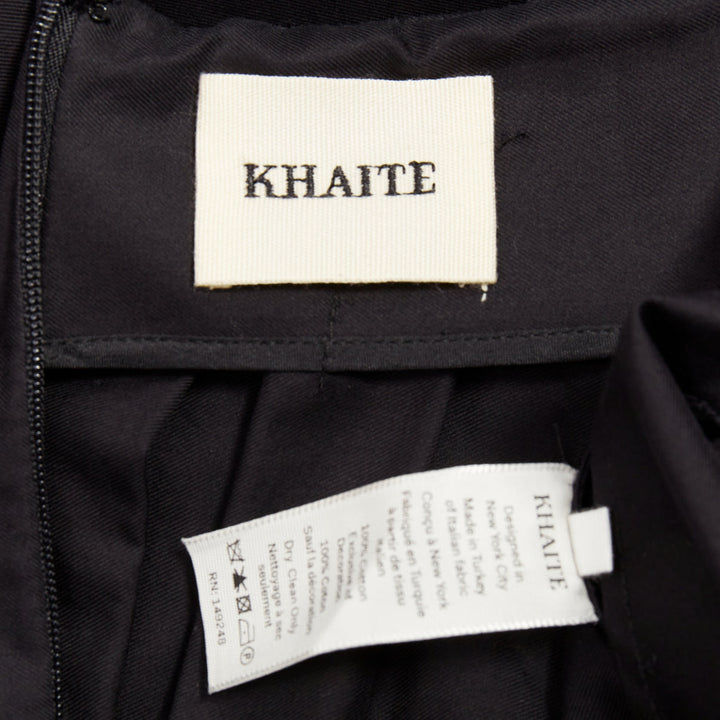 KHAITE black 100% cotton invisible waistband pleated full tea length skirt US2 S