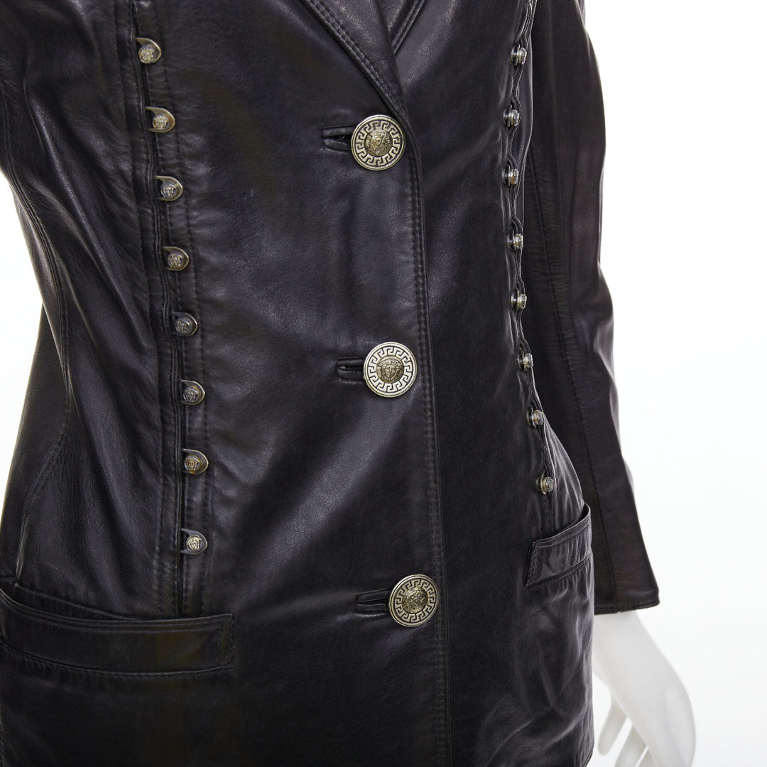 GIANNI VERSACE 1995 Vintage black lambskin silver Medusa hourglass jacket IT40 S