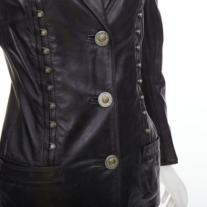 GIANNI VERSACE 1995 Vintage black lambskin silver Medusa hourglass jacket IT40 S