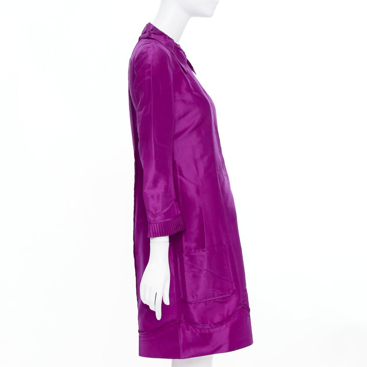 DIANE VON FURSTENBERG Madrid fuchsia silk pleated cuff scallop mini dress US4 S