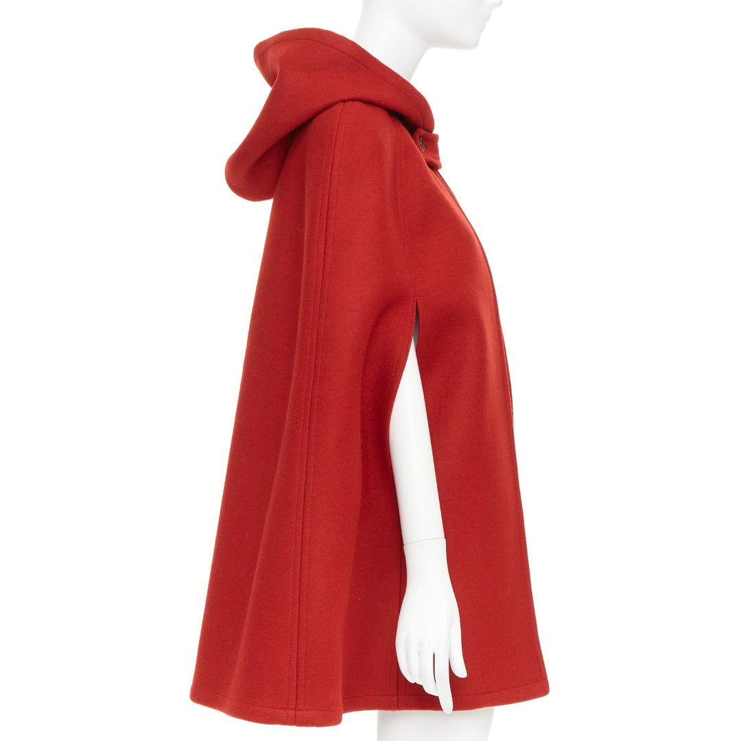 SAINT LAURENT 2014 Hedi Slimane Runway red wool hooded half cape coat FR36 S