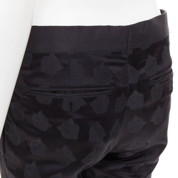 GUCCI black silk blend tiger head jacquard mid waist cropped dress pants IT44 XS