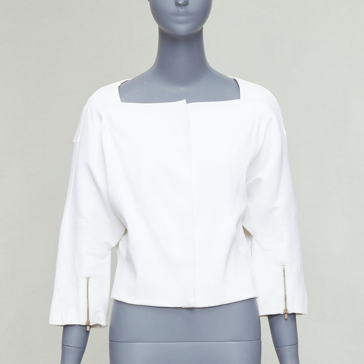 CHLOE white cotton batwing square collar zip cuff crop jacket FR36 S