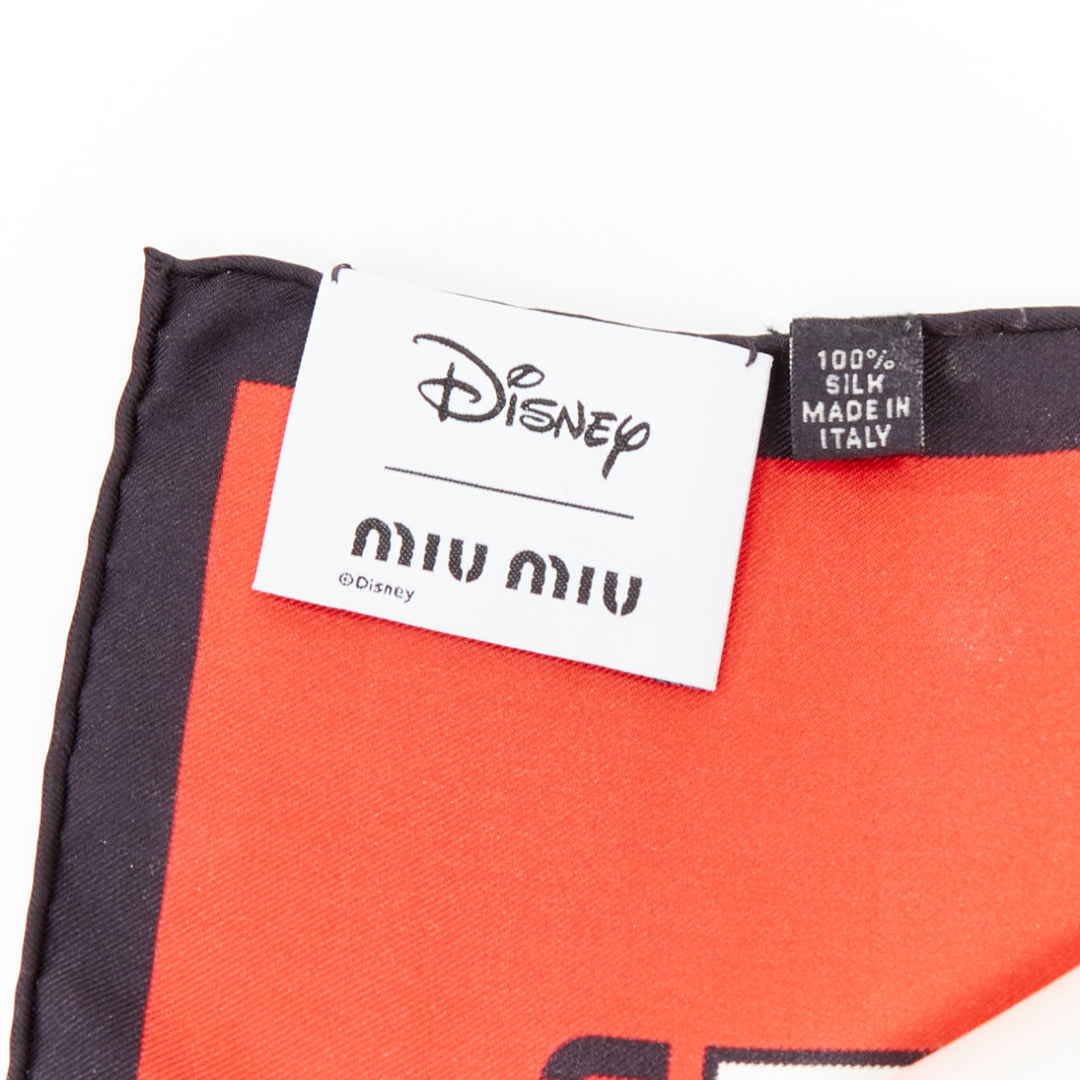 MIU MIU 2020 Disney Minnie Mouse red white black silk twill logo cartoon scarf
