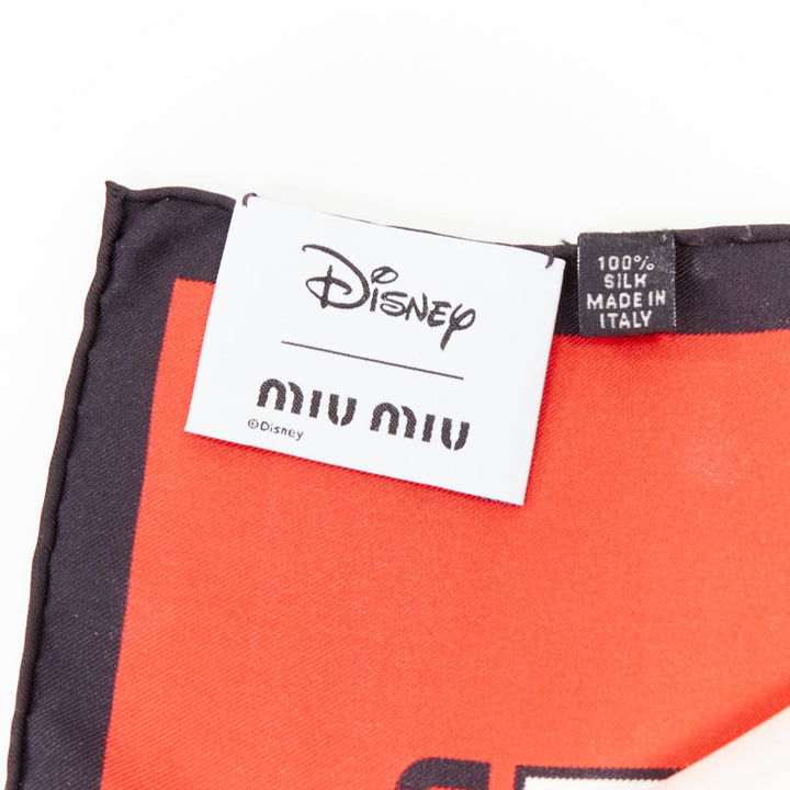 MIU MIU 2020 Disney Minnie Mouse red white black silk twill logo cartoon scarf