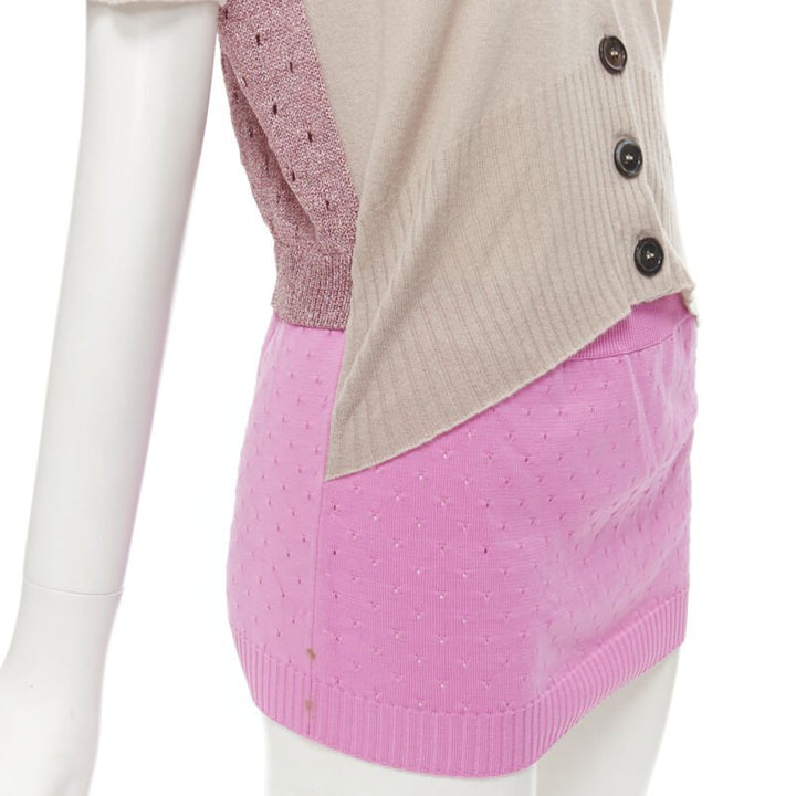 LOUIS VUITTON Vintage beige cashmere blend pink lurex layered cardigan L