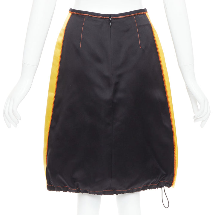 PRADA 2016 100% silk  black yellow colorblocked drawstring hem skirt IT38 XS