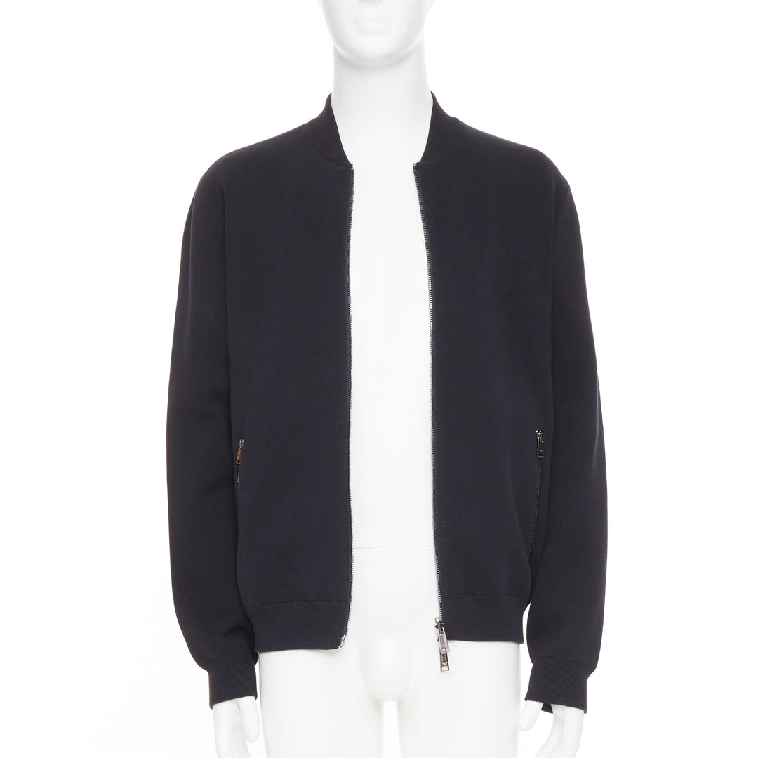EMPORIO ARMANI Reversible black cotton full zip silver logo bomber jacket XL