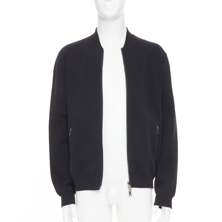 EMPORIO ARMANI Reversible black cotton full zip silver logo bomber jacket XL