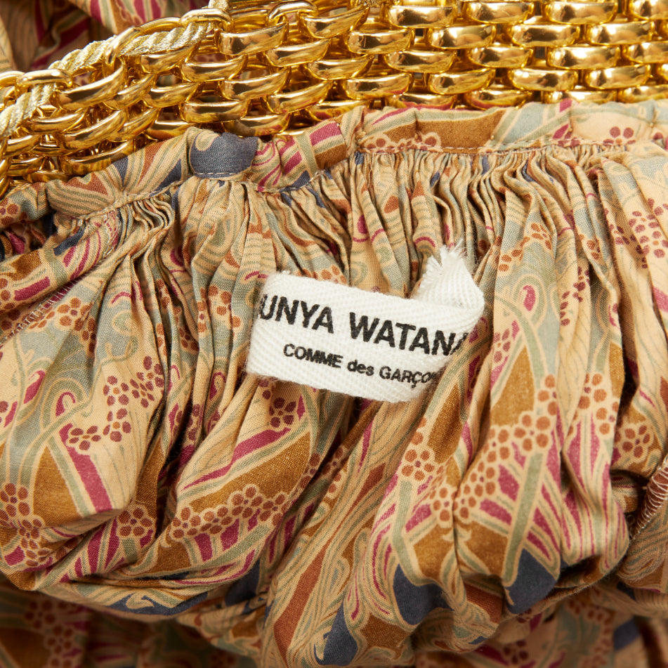 JUNYA WATANABE 2008 beige ethnic print gold chain hardware high low dress S