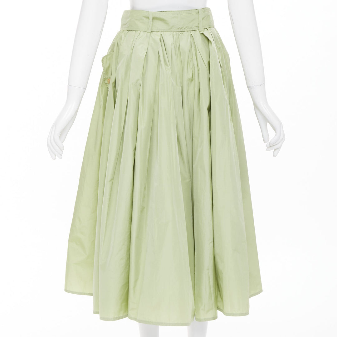 MAX MARA 2019 matcha green double breasted taffeta belted trench skirt IT36 XXS