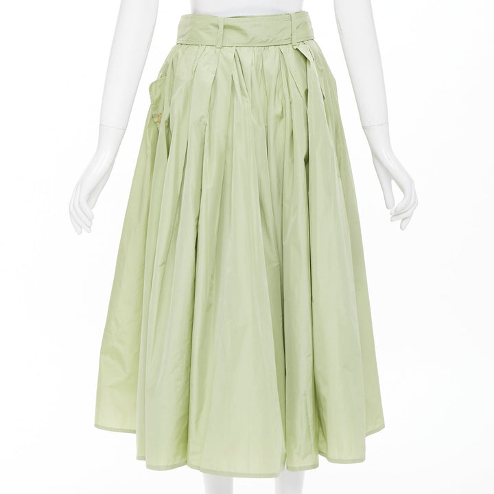 MAX MARA 2019 matcha green double breasted taffeta belted trench skirt IT36 XXS