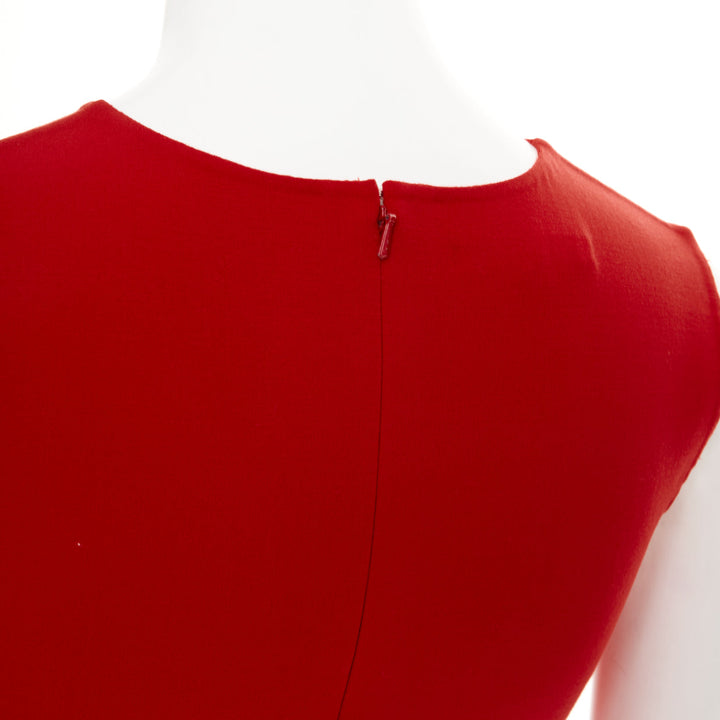 OSCAR DE LA RENTA S18 red virgin wool crepe shift dress US0 XXS