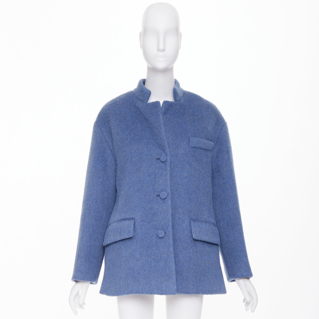 GUCCI 2024 Runway blue mohair wool back button open vent flared coat IT38 S