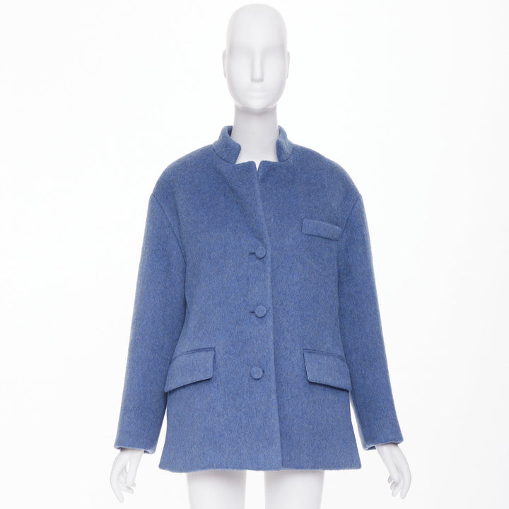 GUCCI 2024 Runway blue mohair wool back button open vent flared coat IT38 S