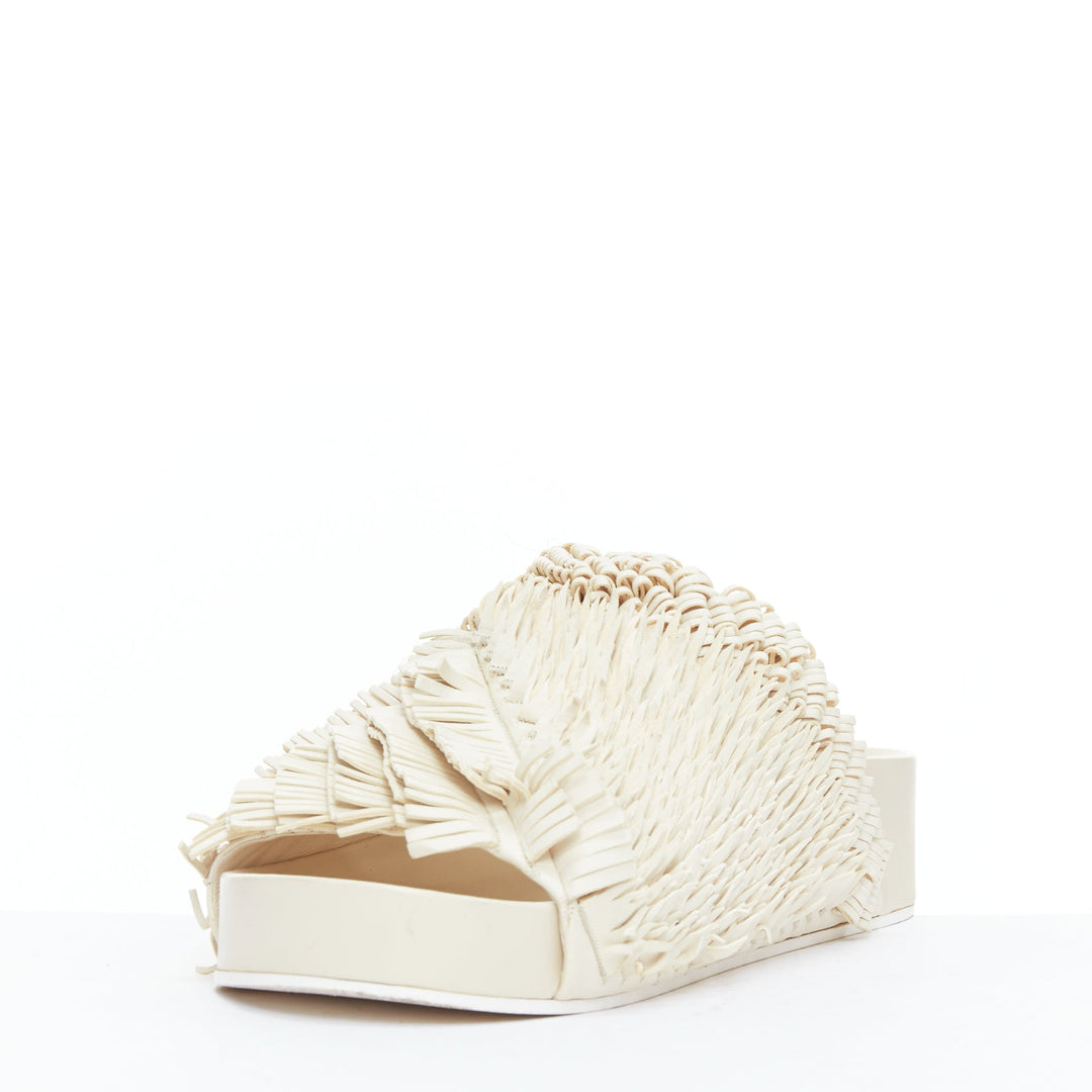 JIL SANDER beige leather fringe platform slides sandals EU38