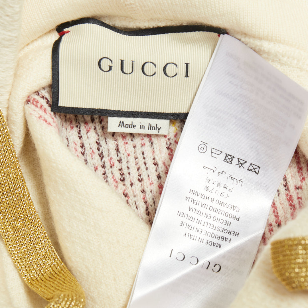 GUCCI 2017 Runway ivory wool cotton pom pom embroidered insect floral hoodie XXS