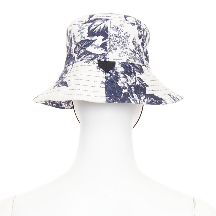 ERDEM Pembridge navy off white cotton floral print chinoiserie bucket hat XS/S